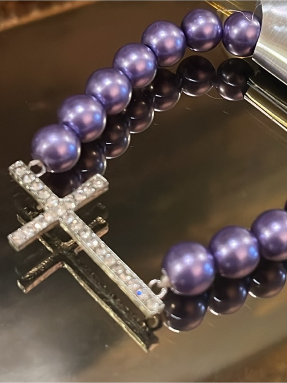 Crystal Pearl Cross Stretch Bracelet